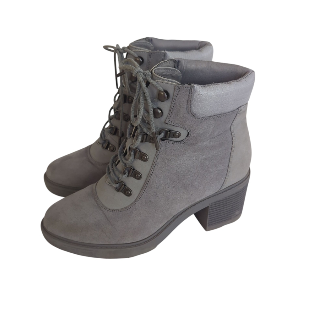 Felixa Faux Leather Lace Up Chunky Heeled Ankle Combat Boot 9 Gray Steampunk - Picture 5 of 16